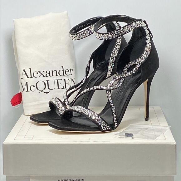 Alexander McQueen Crystal-Embellished Satin High-Heel Sandals size 38.5 - Picture 10 of 12